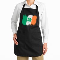 Cool St Patrick's Day Painted Distressed Irish Shamrock Flag Full-Length Apron With Pockets