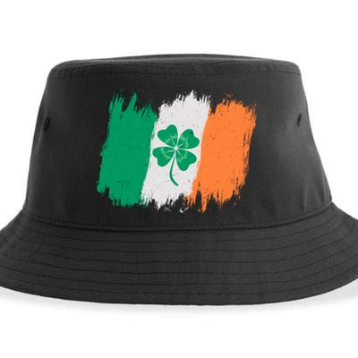 Cool St Patrick's Day Painted Distressed Irish Shamrock Flag Sustainable Bucket Hat