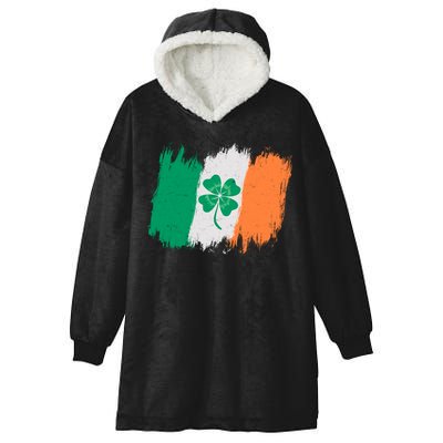 Cool St Patrick's Day Painted Distressed Irish Shamrock Flag Hooded Wearable Blanket