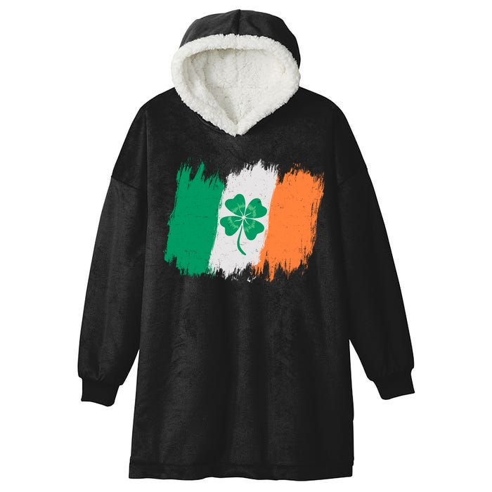 Cool St Patrick's Day Painted Distressed Irish Shamrock Flag Hooded Wearable Blanket