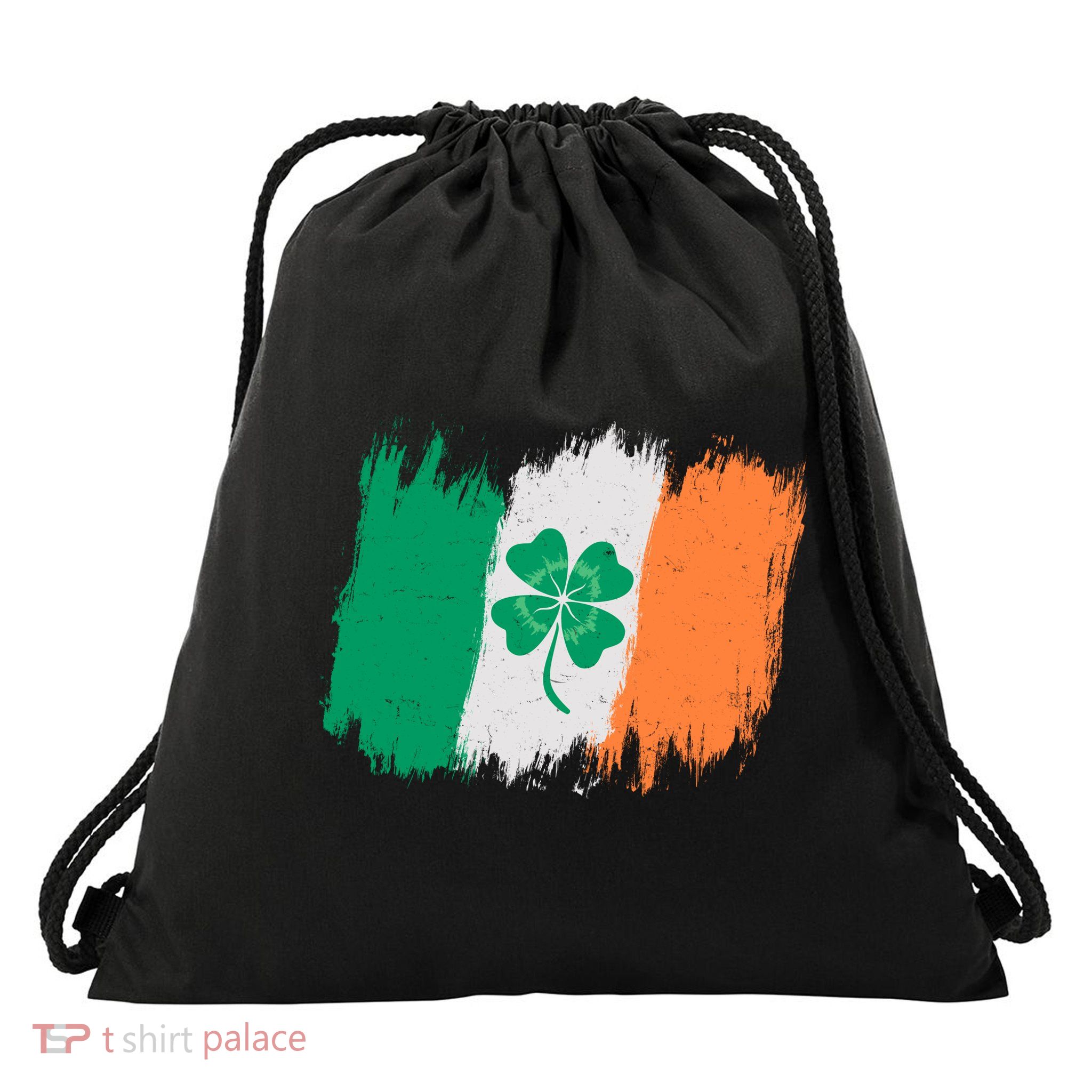 Cool St Patrick's Day Painted Distressed Irish Shamrock Flag Drawstring Bag