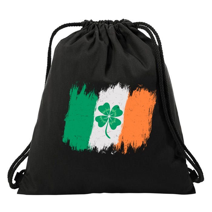 Cool St Patrick's Day Painted Distressed Irish Shamrock Flag Drawstring Bag