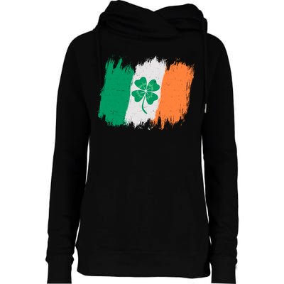 Cool St Patrick's Day Painted Distressed Irish Shamrock Flag Womens Funnel Neck Pullover Hood