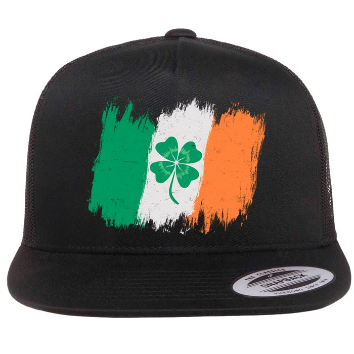Cool St Patrick's Day Painted Distressed Irish Shamrock Flag Flatbill Hat