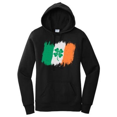 Cool St Patrick's Day Painted Distressed Irish Shamrock Flag Women's Pullover Hoodie