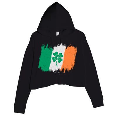 Cool St Patrick's Day Painted Distressed Irish Shamrock Flag Crop Fleece Hoodie