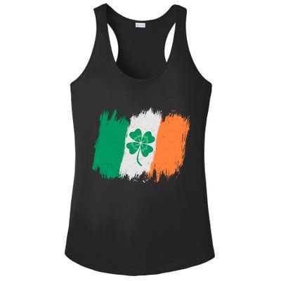 Cool St Patrick's Day Painted Distressed Irish Shamrock Flag Ladies PosiCharge Competitor Racerback Tank