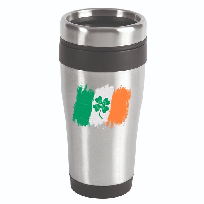 Cool St Patrick's Day Painted Distressed Irish Shamrock Flag 16oz Travel Tumbler