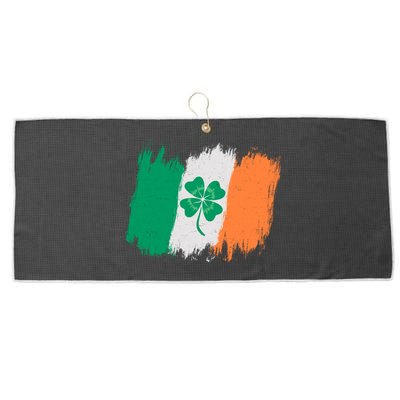Cool St Patrick's Day Painted Distressed Irish Shamrock Flag Large Microfiber Waffle Golf Towel