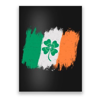 Cool St Patrick's Day Painted Distressed Irish Shamrock Flag Poster
