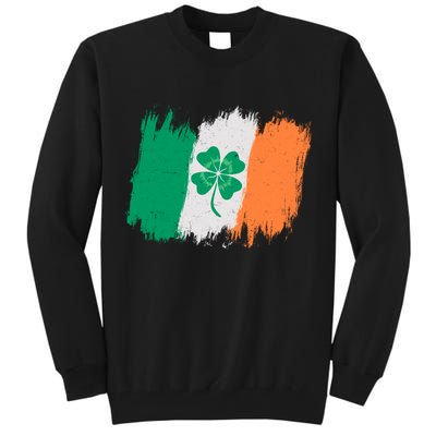 Cool St Patrick's Day Painted Distressed Irish Shamrock Flag Tall Sweatshirt