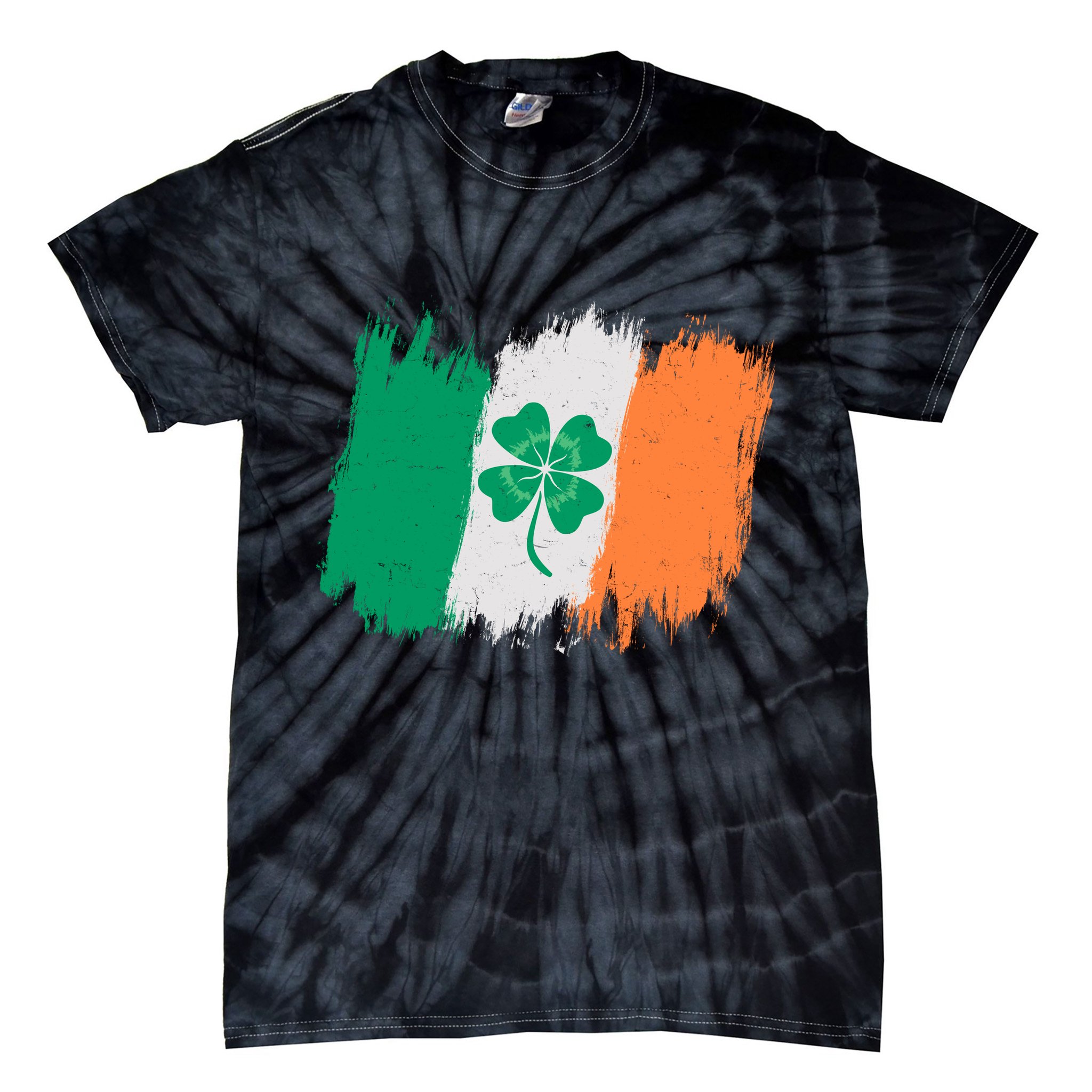 Cool St Patrick's Day Painted Distressed Irish Shamrock Flag Tie-Dye T-Shirt