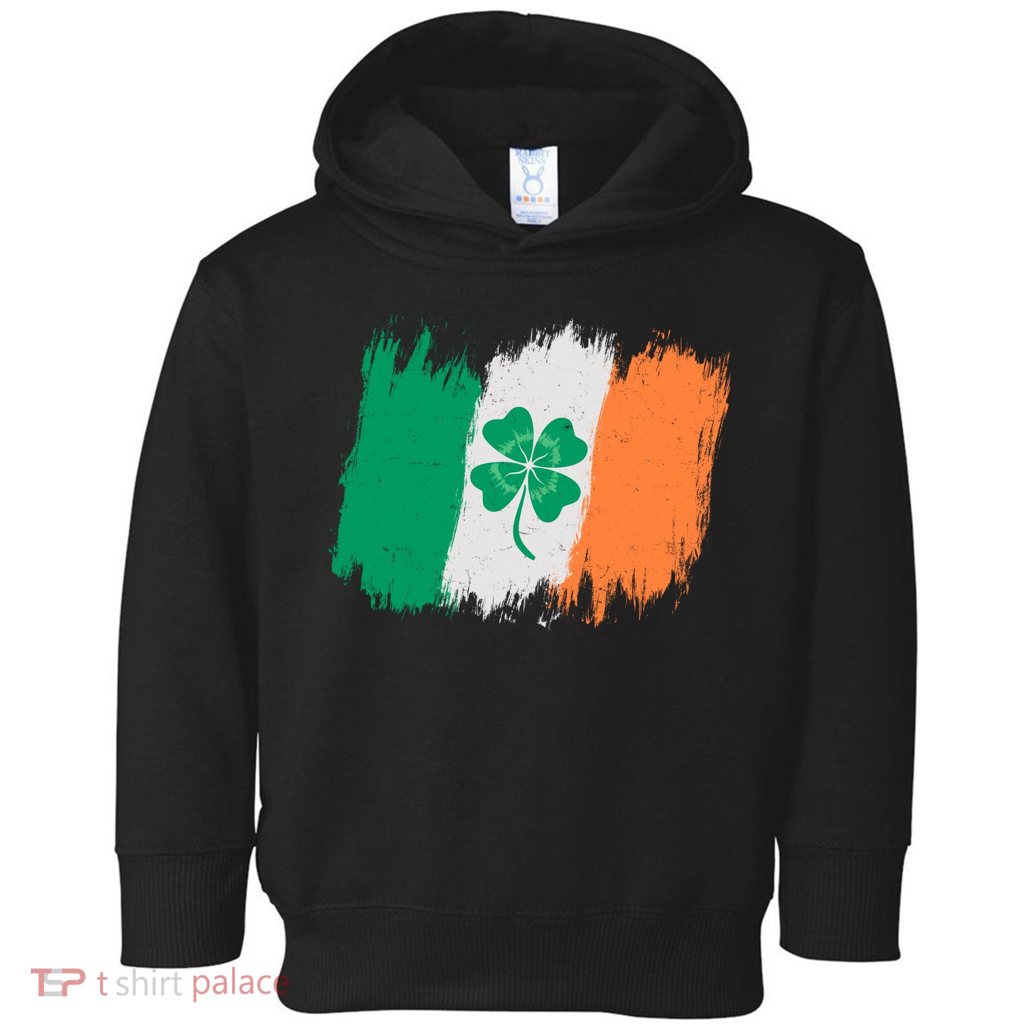 Cool St Patrick's Day Painted Distressed Irish Shamrock Flag Toddler Hoodie