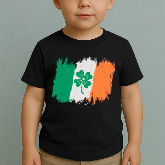Cool St Patrick's Day Painted Distressed Irish Shamrock Flag Toddler T-Shirt