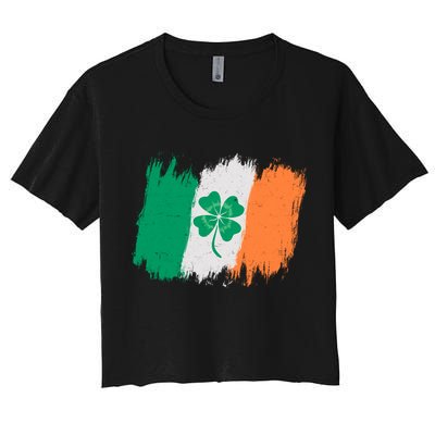 Cool St Patrick's Day Painted Distressed Irish Shamrock Flag Crop Top