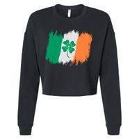 Cool St Patrick's Day Painted Distressed Irish Shamrock Flag Cropped Pullover Crew