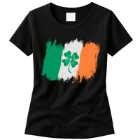 Cool St Patrick's Day Painted Distressed Irish Shamrock Flag Womens T-Shirt