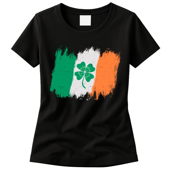 Cool St Patrick's Day Painted Distressed Irish Shamrock Flag Womens T-Shirt