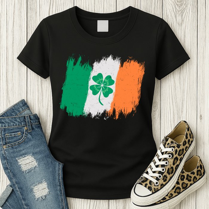 Cool St Patrick's Day Painted Distressed Irish Shamrock Flag Womens T-Shirt