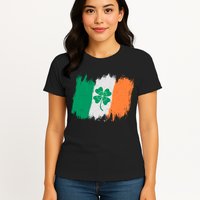 Cool St Patrick's Day Painted Distressed Irish Shamrock Flag Womens T-Shirt