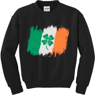 Cool St Patrick's Day Painted Distressed Irish Shamrock Flag Kids Sweatshirt