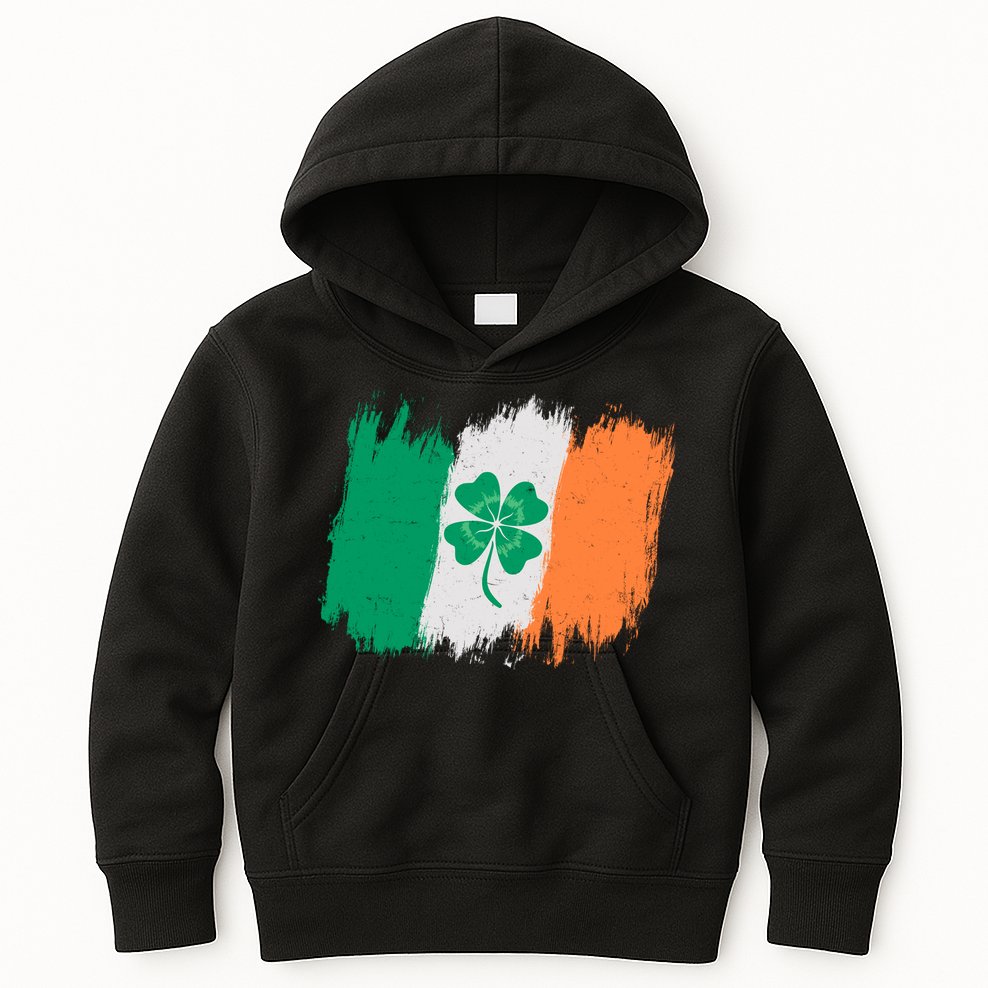 Cool St Patrick's Day Painted Distressed Irish Shamrock Flag Kids Hoodie