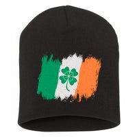 Cool St Patrick's Day Painted Distressed Irish Shamrock Flag Short Acrylic Beanie
