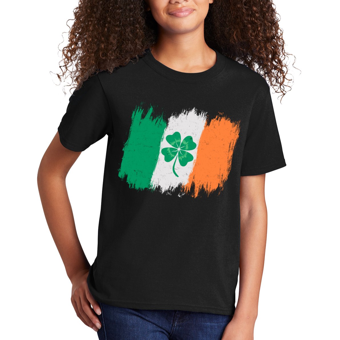 Cool St Patrick's Day Painted Distressed Irish Shamrock Flag Kids T-Shirt