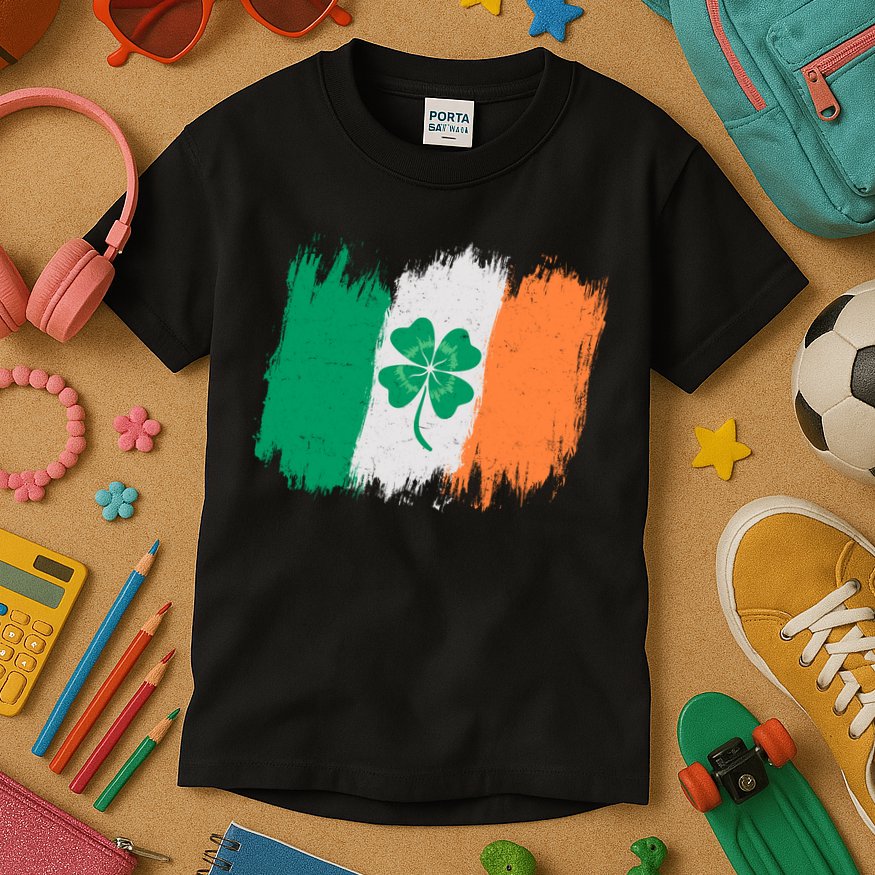 Cool St Patrick's Day Painted Distressed Irish Shamrock Flag Kids T-Shirt
