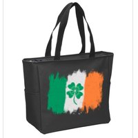 Cool St Patrick's Day Painted Distressed Irish Shamrock Flag Zip Tote Bag