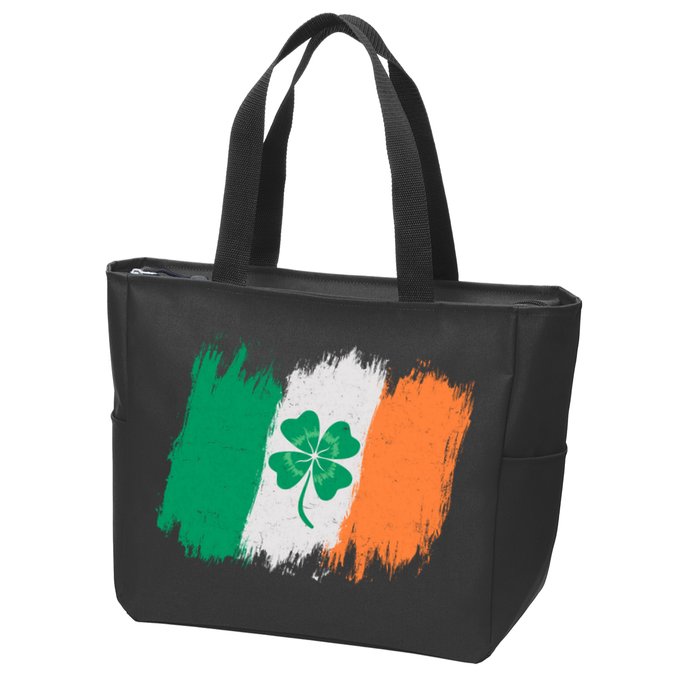Cool St Patrick's Day Painted Distressed Irish Shamrock Flag Zip Tote Bag