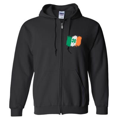 Cool St Patrick's Day Painted Distressed Irish Shamrock Flag Full Zip Hoodie