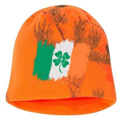 Cool St Patrick's Day Painted Distressed Irish Shamrock Flag Kati - Camo Knit Beanie