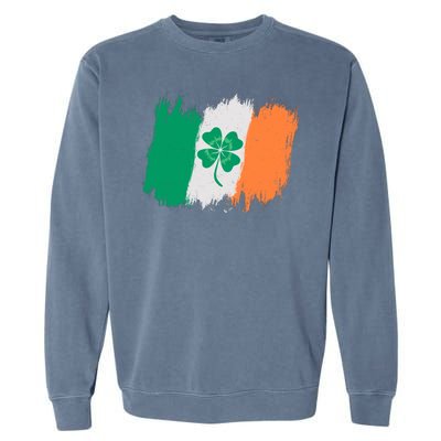 Cool St Patrick's Day Painted Distressed Irish Shamrock Flag Garment-Dyed Sweatshirt