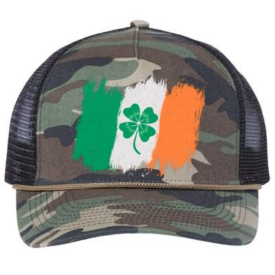 Cool St Patrick's Day Painted Distressed Irish Shamrock Flag Retro Rope Trucker Hat Cap