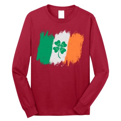Cool St Patrick's Day Painted Distressed Irish Shamrock Flag Long Sleeve Shirt