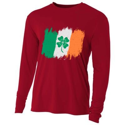 Cool St Patrick's Day Painted Distressed Irish Shamrock Flag Cooling Performance Long Sleeve Crew