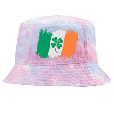 Cool St Patrick's Day Painted Distressed Irish Shamrock Flag Tie-Dyed Bucket Hat