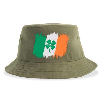 Cool St Patrick's Day Painted Distressed Irish Shamrock Flag Sustainable Bucket Hat