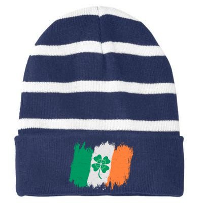 Cool St Patrick's Day Painted Distressed Irish Shamrock Flag Striped Beanie with Solid Band