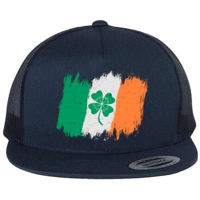 Cool St Patrick's Day Painted Distressed Irish Shamrock Flag Flat Bill Trucker Hat