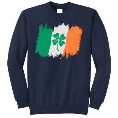 Cool St Patrick's Day Painted Distressed Irish Shamrock Flag Tall Sweatshirt