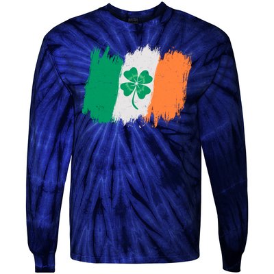 Cool St Patrick's Day Painted Distressed Irish Shamrock Flag Tie-Dye Long Sleeve Shirt