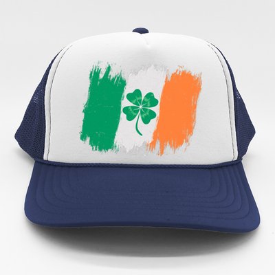 Cool St Patrick's Day Painted Distressed Irish Shamrock Flag Trucker Hat