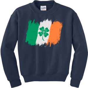 Cool St Patrick's Day Painted Distressed Irish Shamrock Flag Kids Sweatshirt