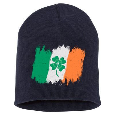 Cool St Patrick's Day Painted Distressed Irish Shamrock Flag Short Acrylic Beanie