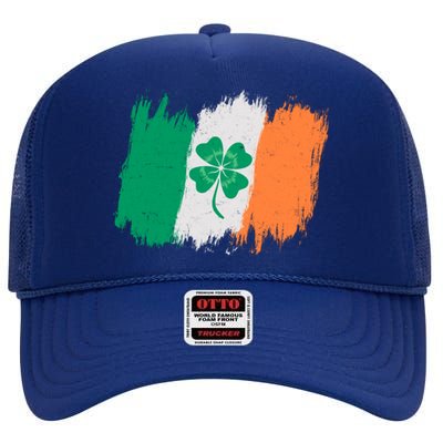 Cool St Patrick's Day Painted Distressed Irish Shamrock Flag High Crown Mesh Back Trucker Hat