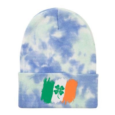 Cool St Patrick's Day Painted Distressed Irish Shamrock Flag Tie Dye 12in Knit Beanie