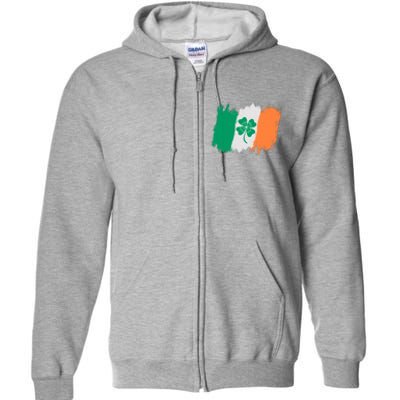 Cool St Patrick's Day Painted Distressed Irish Shamrock Flag Full Zip Hoodie