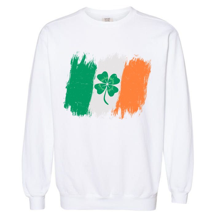 Cool St Patrick's Day Painted Distressed Irish Shamrock Flag Garment-Dyed Sweatshirt